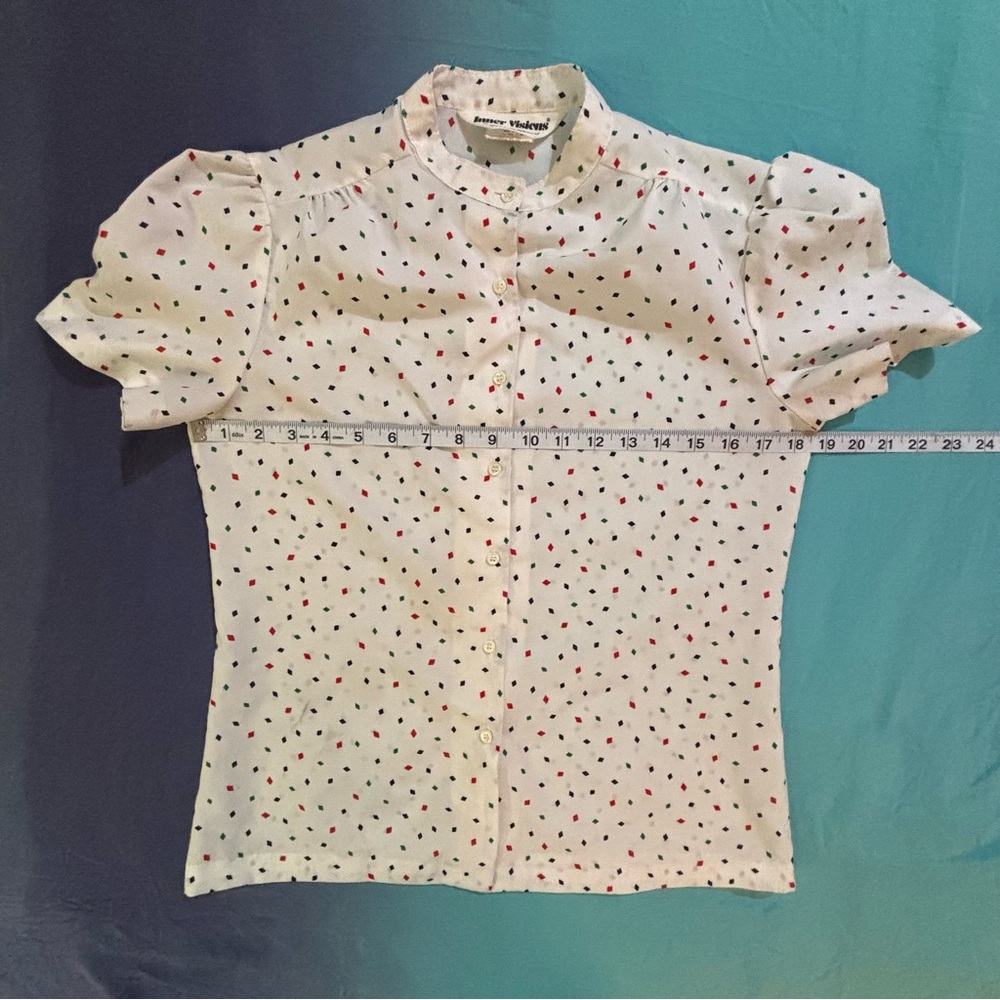 vintage ship’n shore white button up blouse w/ diamond confetti party print 🔸♦️🔷 - Picture 13 of 15